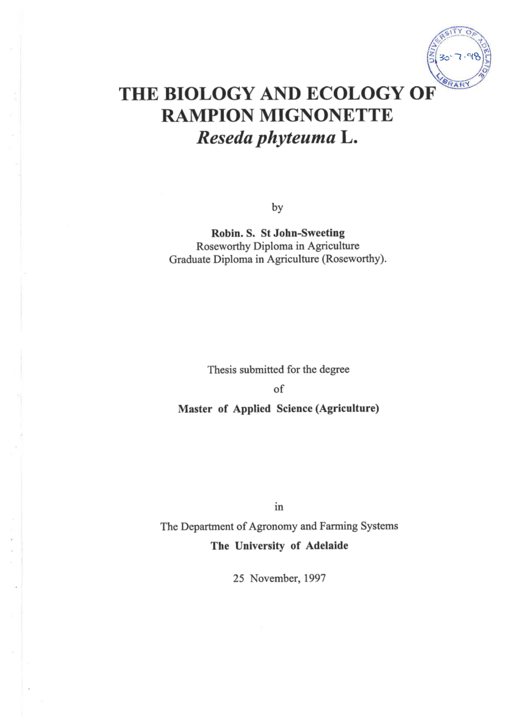 The Biology and Ecology of Rampion Mignonette Reseda Phyteuma L