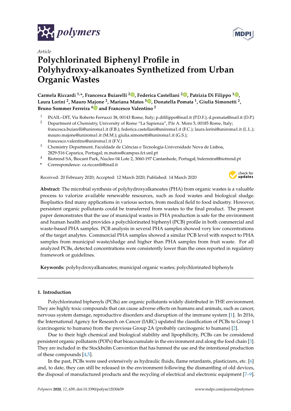 Polychlorinated Biphenyl Profile in Polyhydroxy-Alkanoates