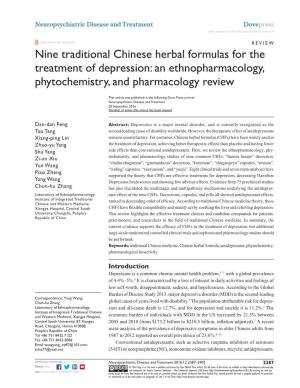 Nine Traditional Chinese Herbal Formulas for the Treatment of Depression: an Ethnopharmacology, Phytochemistry, and Pharmacology Review