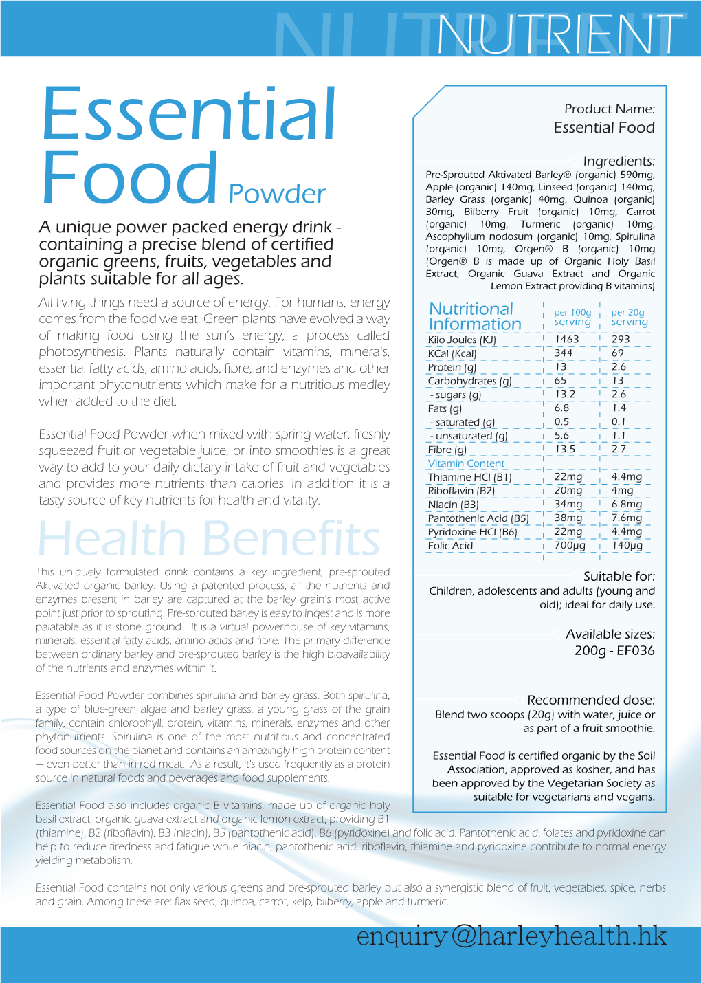 Essential Food Consumer Info Sheet