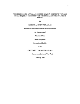 Resume of Proposed Dissertation in International Politics