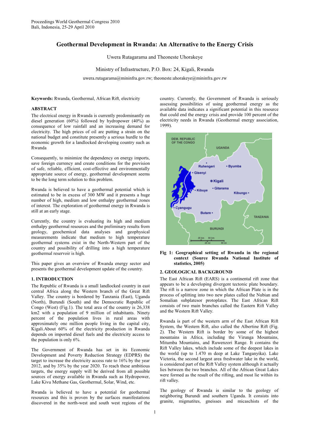 Geothermal Development in Rwanda: an Alternative to the Energy Crisis