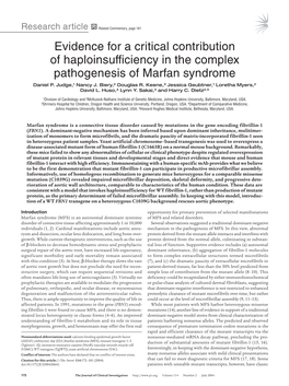 Evidence for a Critical Contribution of Haploinsufficiency in the Complex Pathogenesis of Marfan Syndrome Daniel P