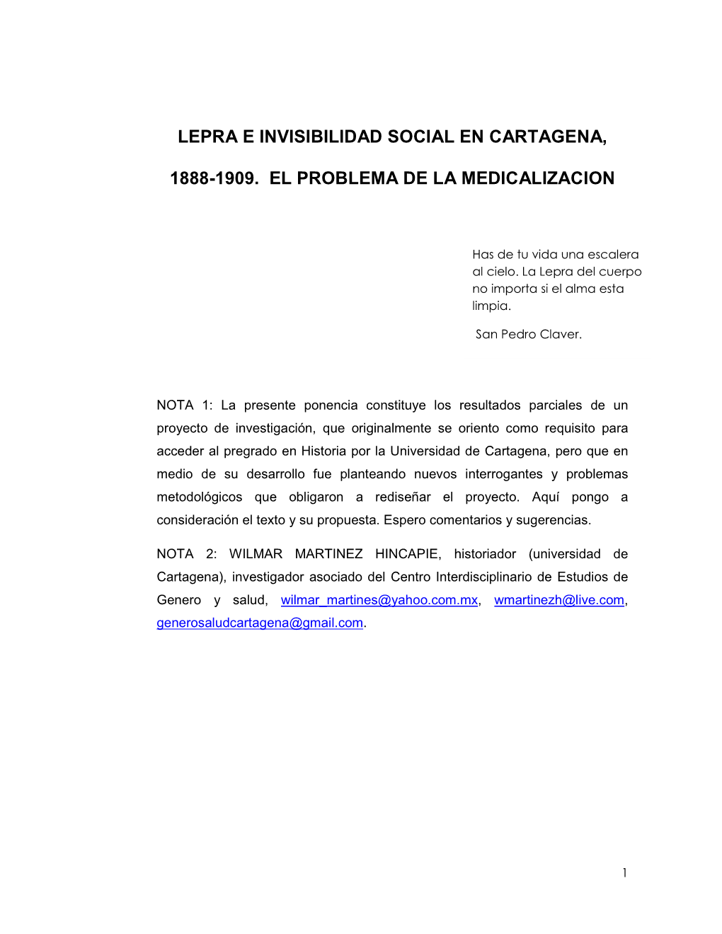 Lepra E Invisibilidad Social En Cartagena, 1888-1909. El