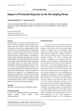 Impact of Perinatal Hypoxia on the Developing Brain