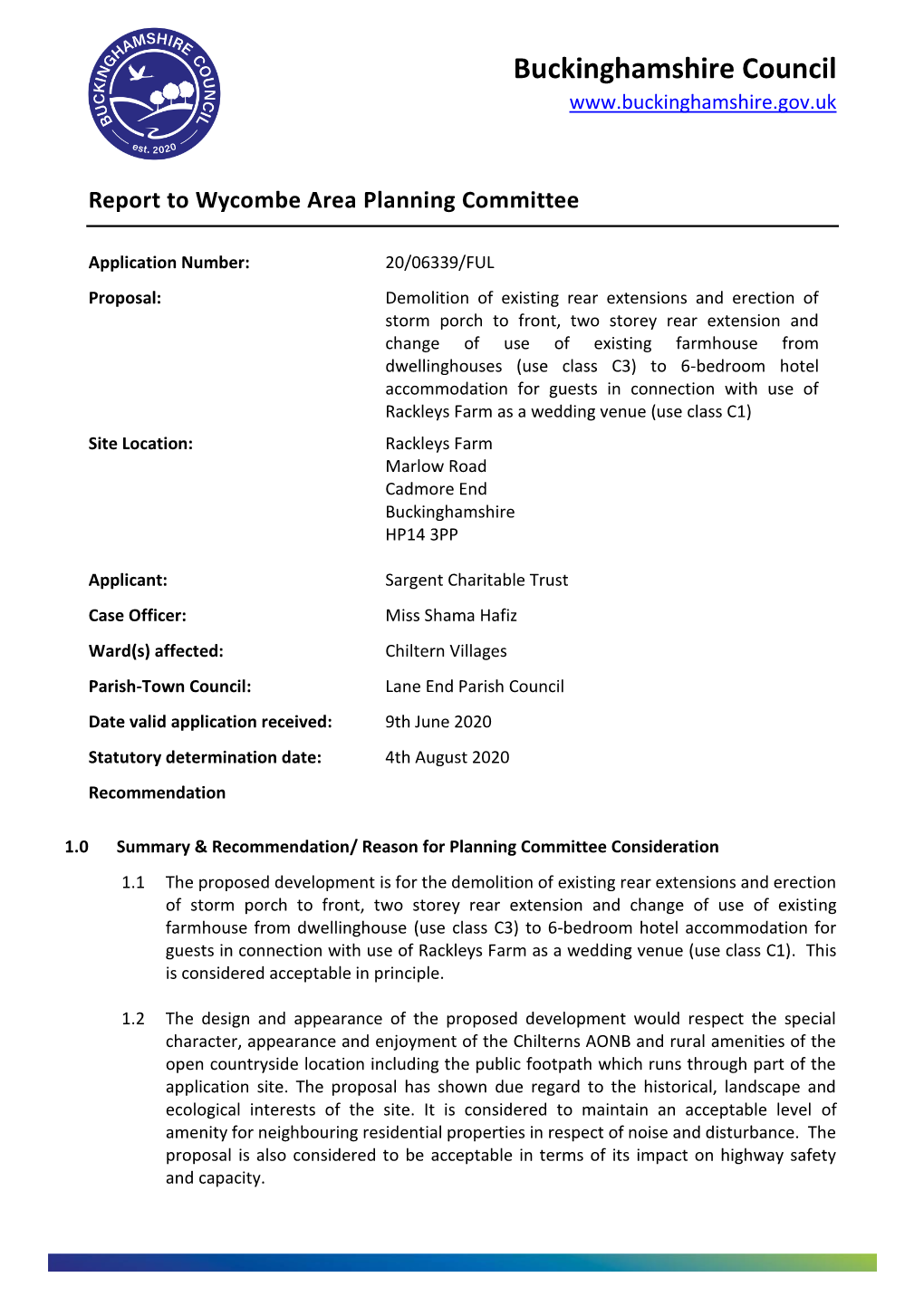 Report to Wycombe Area Planning Committee