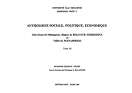Côte Ouest De Madagascar / 3 : Anthologie Sociale, Politique