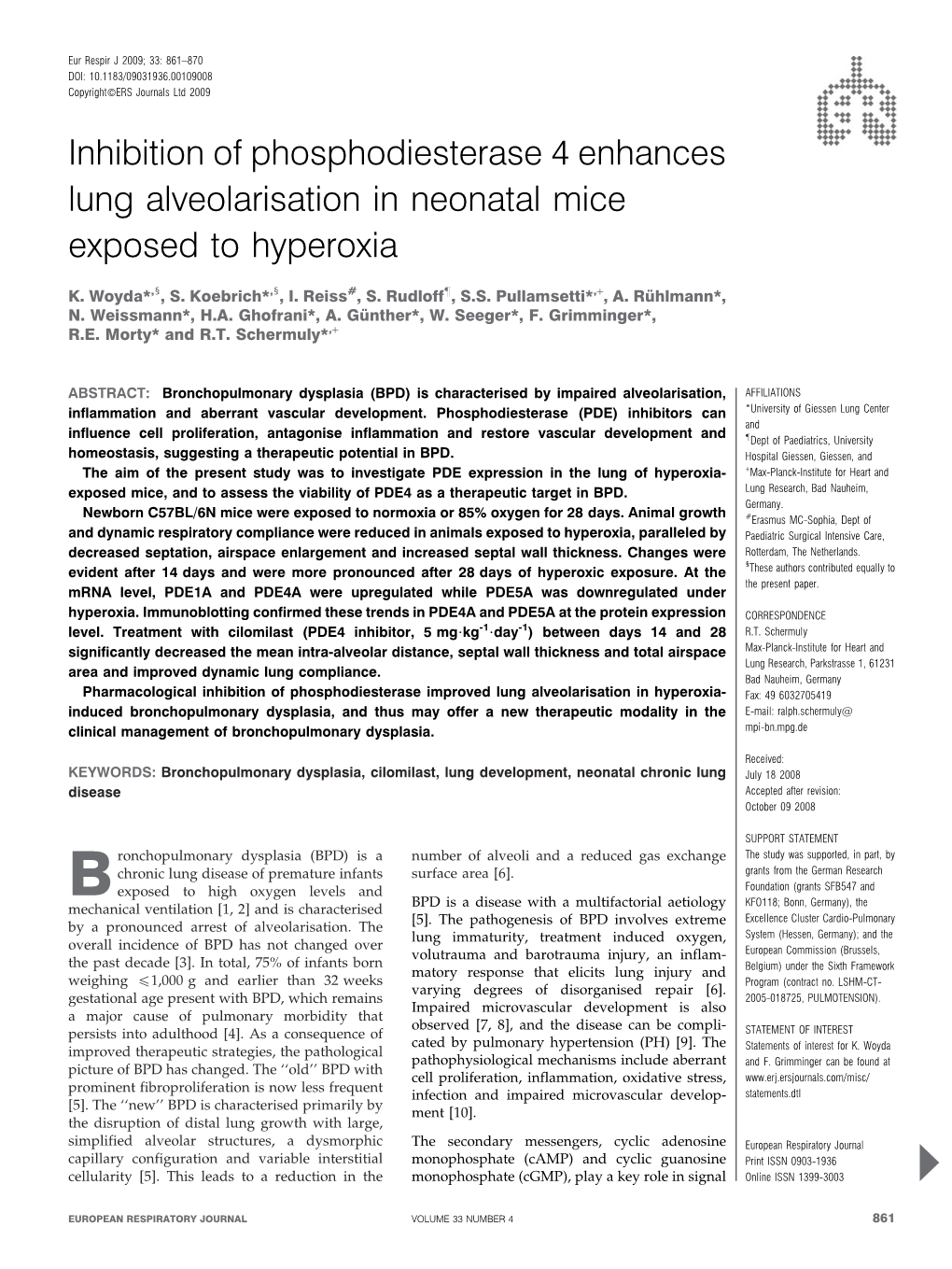 Inhibition of Phosphodiesterase 4 Enhances Lung Alveolarisation in Neonatal Mice Exposed to Hyperoxia