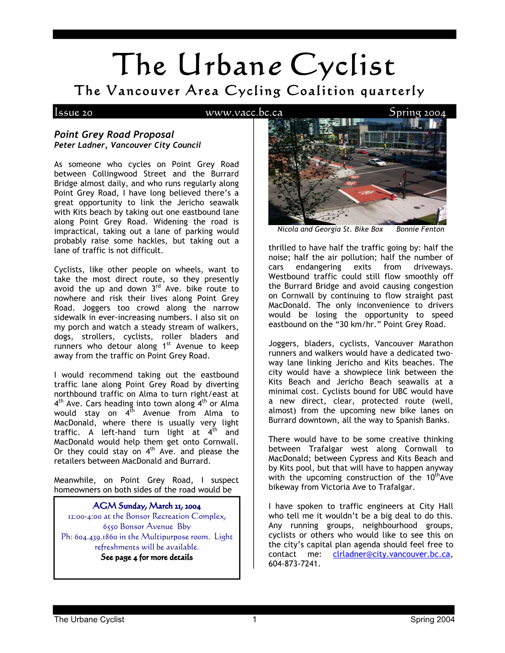 The Urbane Cyclist the Vancouver Area Cycling Coalition Quarterly