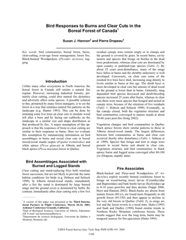 Bird Responses to Burns and Clear Cuts in the Boreal Forest of Canada1