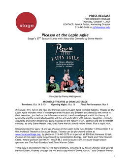 Picasso at the Lapin Agile Stage’S 37Th Season Starts with Absurdist Comedy by Steve Martin