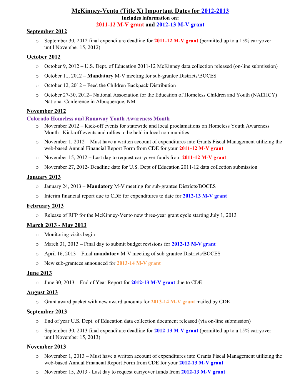 Mckinney Vento Important Dates for 2006-2007