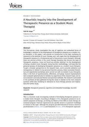 A Heuristic Inquiry Into the Development of Therapeutic Presence As a Student Music Therapist