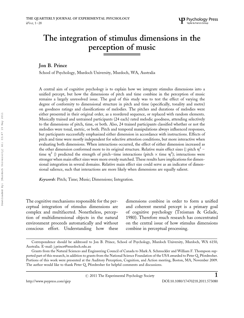 The Integration of Stimulus Dimensions in the Perception of Music