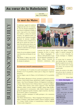 Bulletin Municipal De Seuilly PARC NATUREL RÉGIONAL LOIRE-ANJOU-TOURAINE