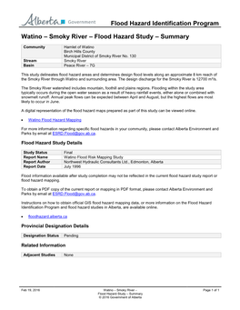 Watino – Smoky River – Flood Hazard Study – Summary