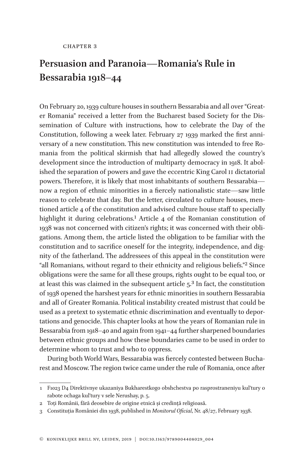 Persuasion and Paranoia—Romania's Rule in Bessarabia