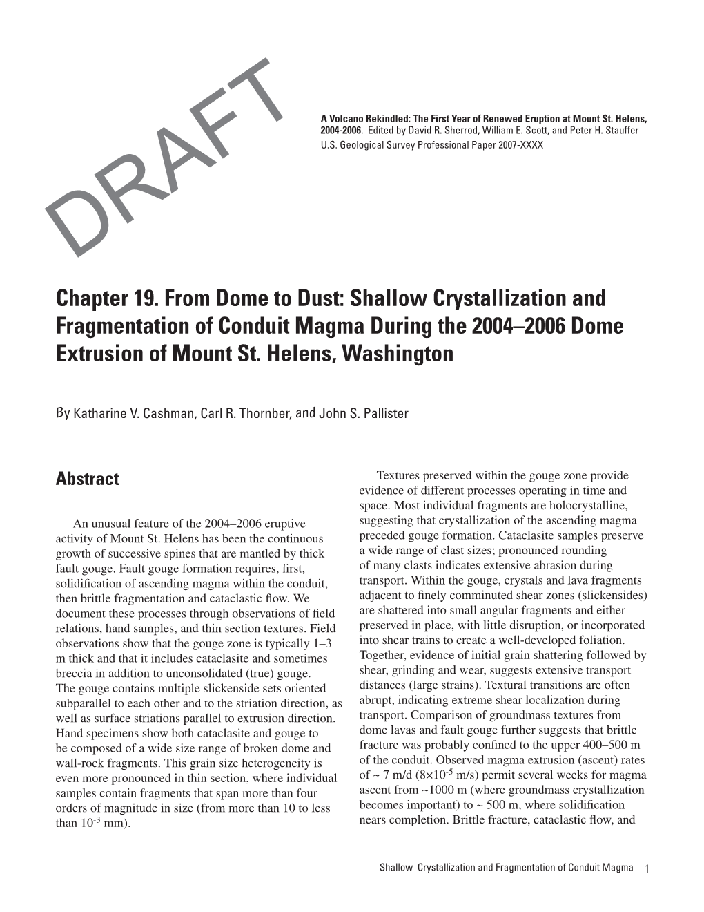 Chapter 19. from Dome to Dust: Shallow Crystallization and Fragmentation of Conduit Magma During the 2004–2006 Dome Extrusion of Mount St
