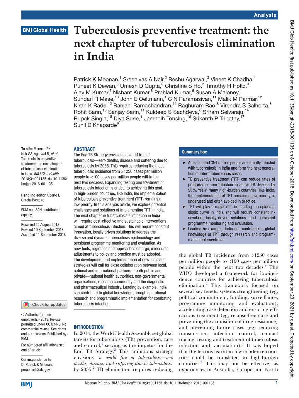 Tuberculosis Preventive Treatment: the Next Chapter of Tuberculosis Elimination in India