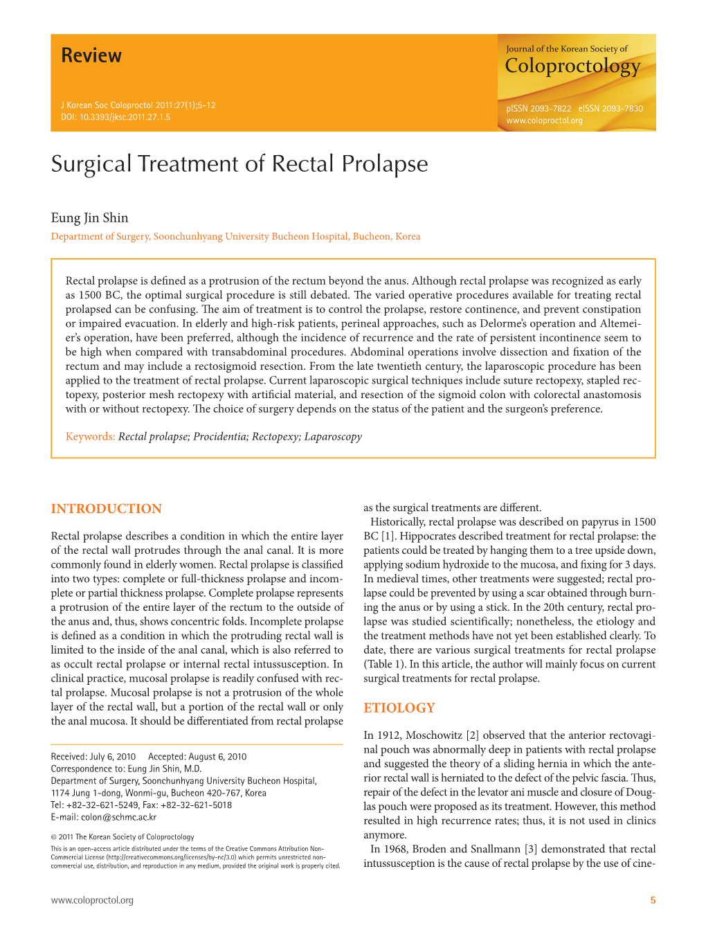 Surgical Treatment of Rectal Prolapse