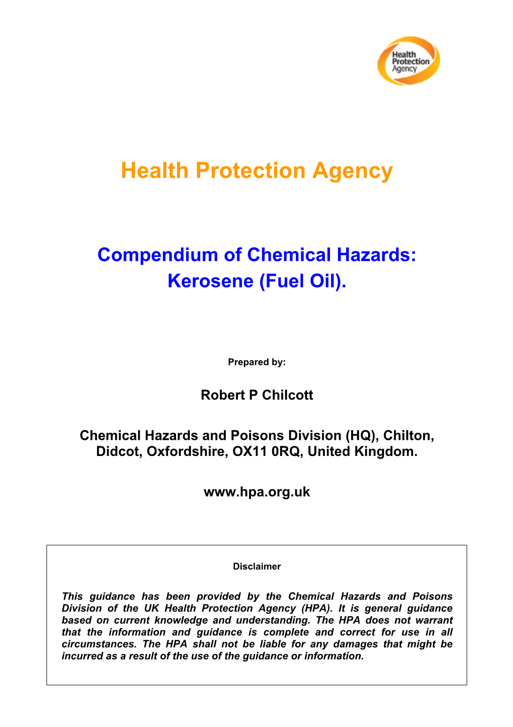 Compendium of Chemical Hazards: Kerosene (Fuel Oil)