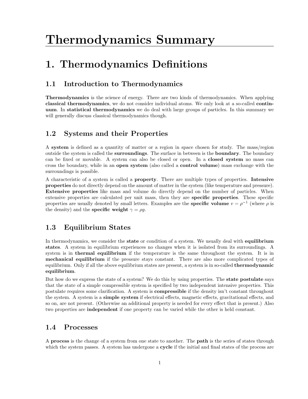 Thermodynamics Summary