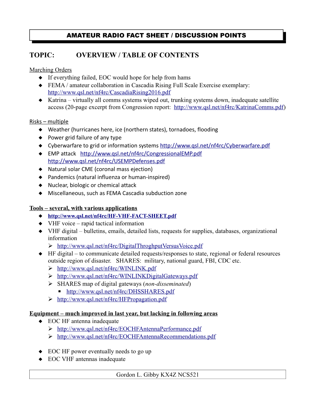 Overview / Table of Contents