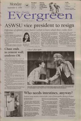 ASWSU Vice President to Resign Difference of Opinion Causes Karen Carlson to Leave School Three Credits Short