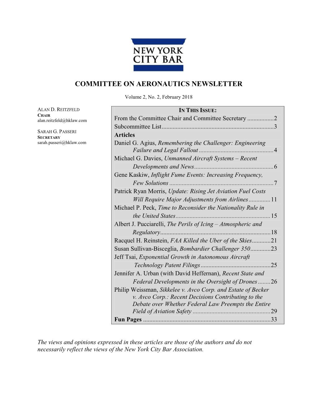 Committee on Aeronautics Newsletter