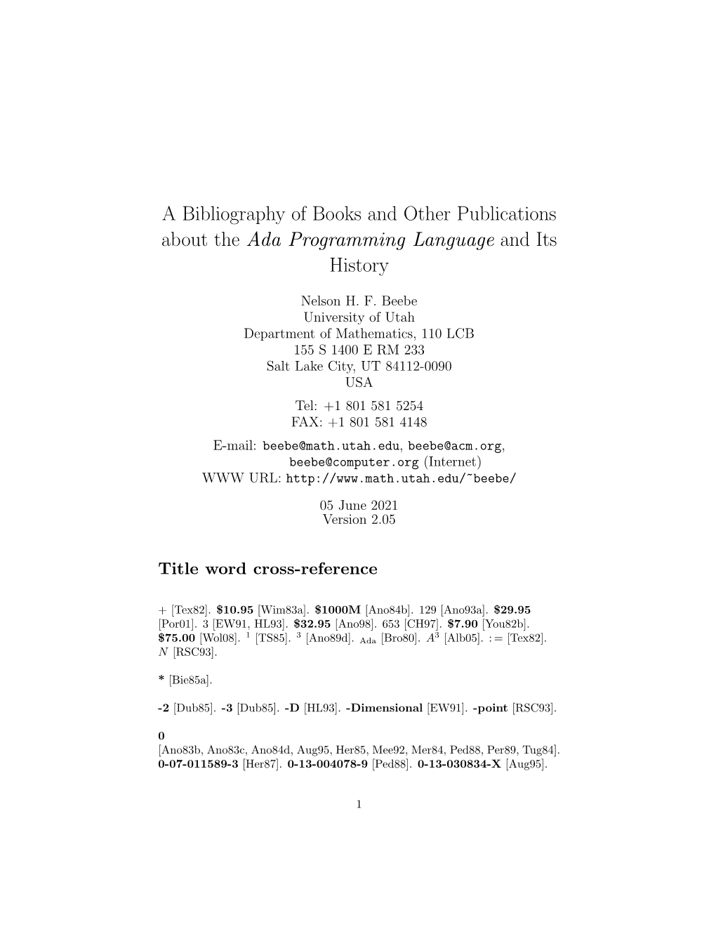 A Bibliography of Books and Other Publications About the Ada Programming Language and Its History