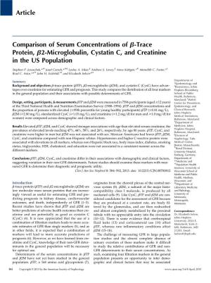 Article Comparison of Serum Concentrations of B-Trace Protein, B2-Microglobulin, Cystatin C, and Creatinine in the US Population