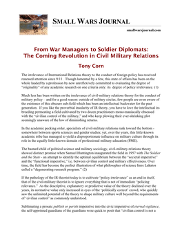 From War Managers to Soldier Diplomats: the Coming Revolution in Civil Military Relations