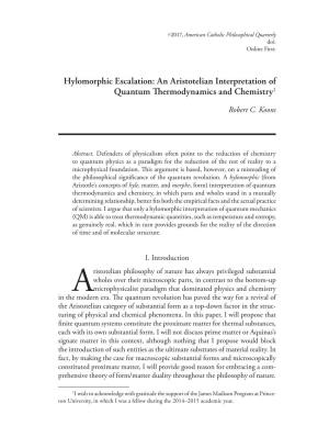 An Aristotelian Interpretation of Quantum Termodynamics and Chemistry1