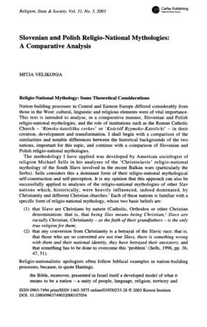 Slovenian and Polish Religio-National Mythologies: a Comparative Analysis