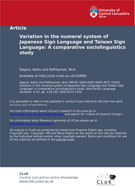 Variation in the Numeral System of Japanese Sign Language and Taiwan Sign Language: a Comparative Sociolinguistics Study