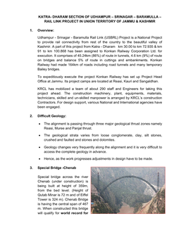 Srinagar – Baramulla – Rail Link Project in Union Territory of Jammu & Kashmir
