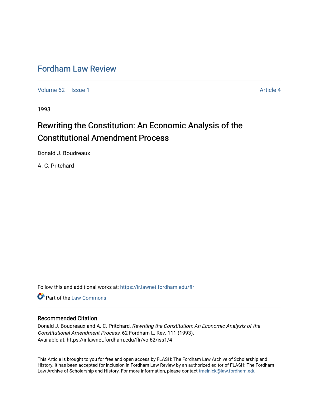 Rewriting the Constitution: an Economic Analysis of the Constitutional Amendment Process