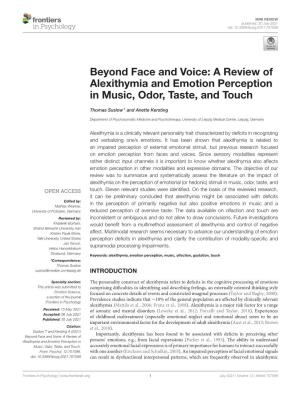 A Review of Alexithymia and Emotion Perception in Music, Odor, Taste, and Touch