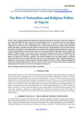 The Rise of Nationalism and Religious Politics in Nigeria