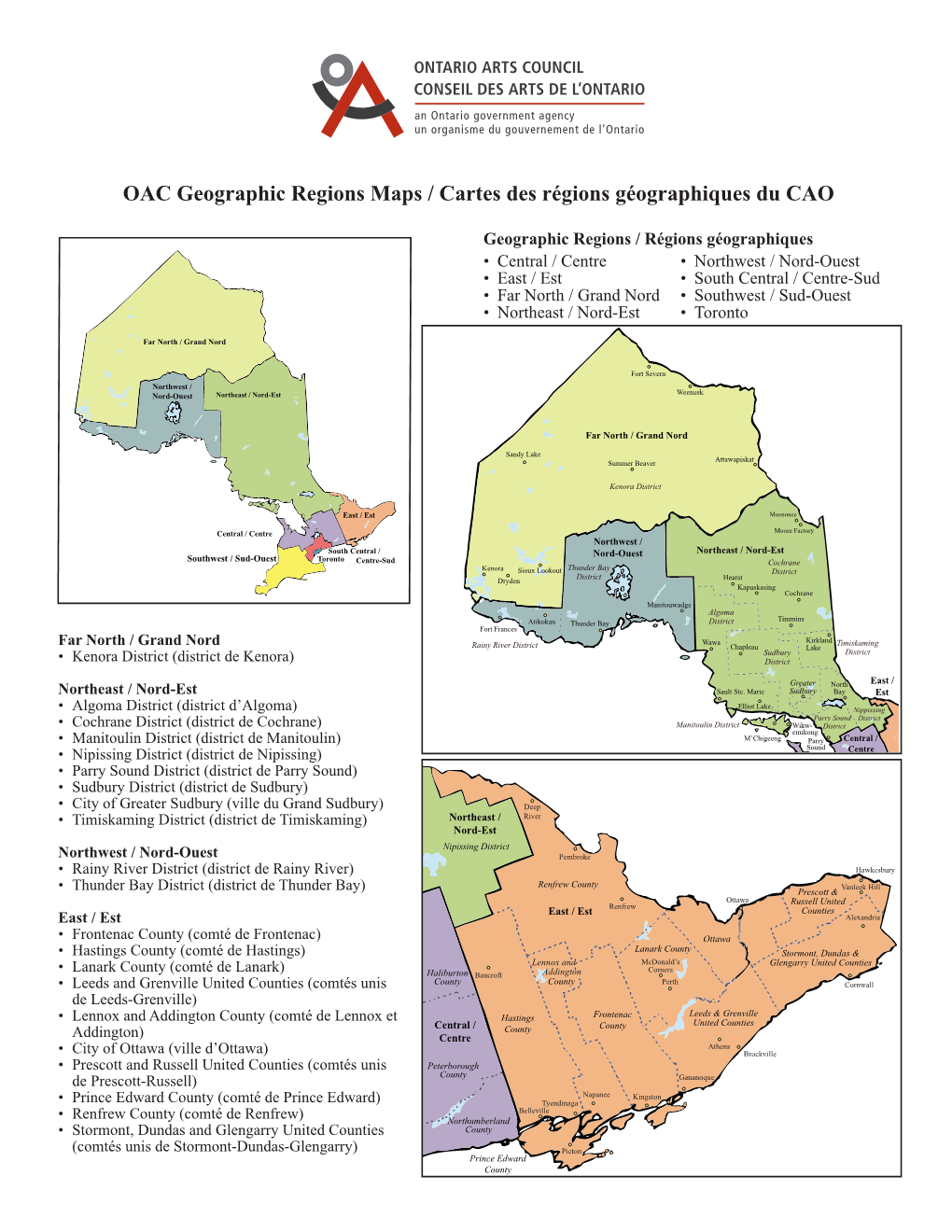 OAC Geographic Regions Maps / Cartes Des Régions Géographiques Du CAO