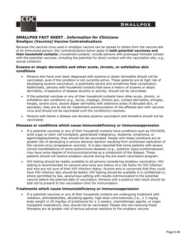 SMALLPOX FACT SHEET . Information for Clinicians