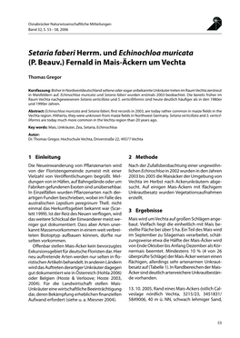 Setaria Faberi Herrm. Und Echinochloa Muricata (P. Beauv.) Fernald in Mais-Äckern Um Vechta