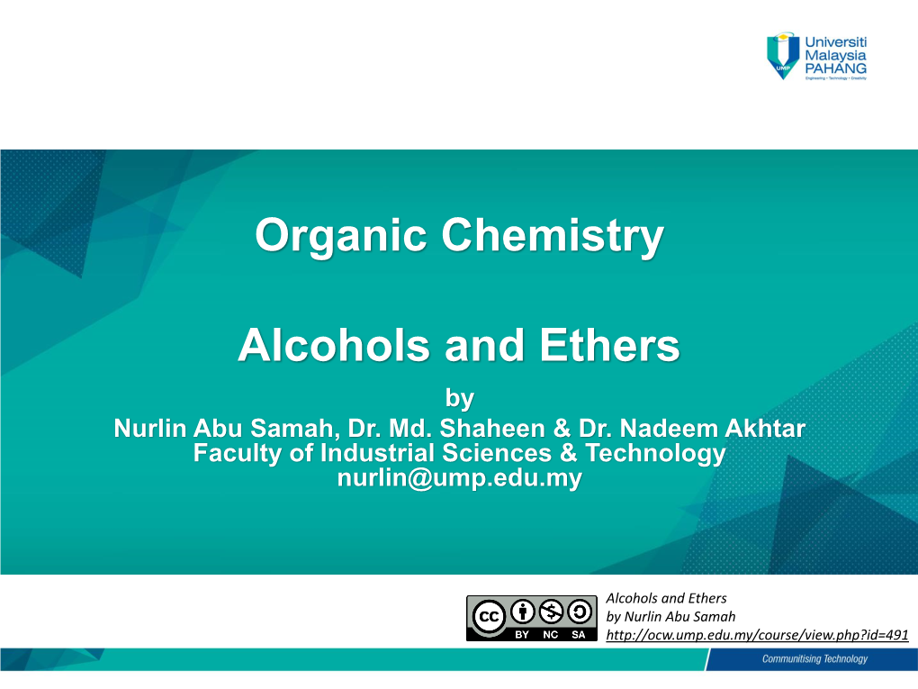 Organic Chemistry Alcohols and Ethers