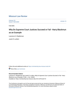 Why Do Supreme Court Justices Succeed Or Fail - Harry Blackmun As an Example
