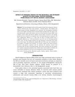 Effect of Freezing Period on the Microbial and Nutrient Quality of Pool Barb, Puntius Sophore from Dhaka City Retail Market, Bangladesh