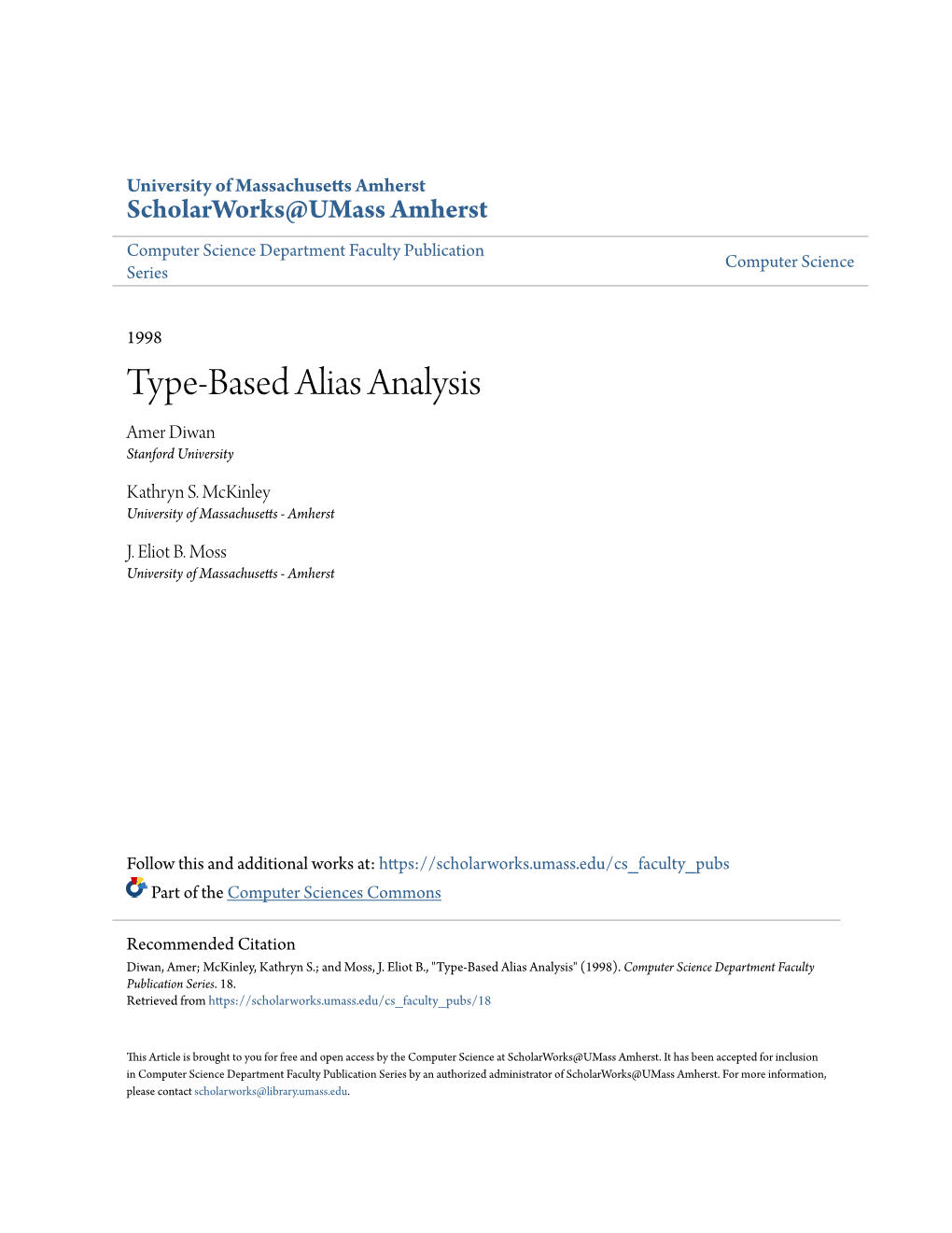 Type-Based Alias Analysis Amer Diwan Stanford University