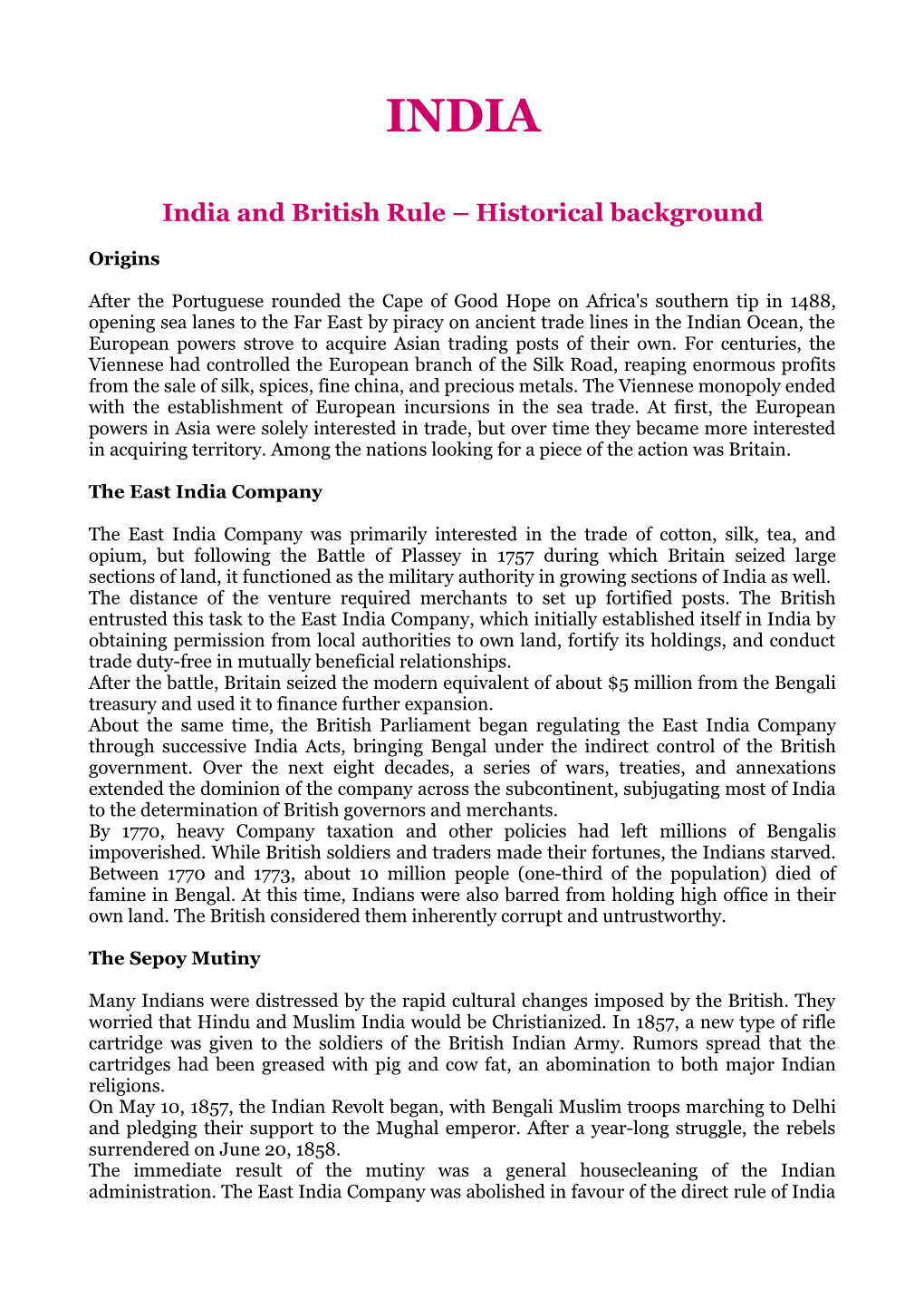 India and British Rule – Historical Background