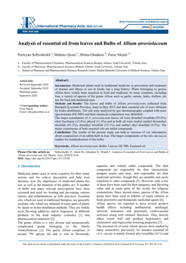 Analysis of Essential Oil from Leaves and Bulbs of Allium Atroviolaceum