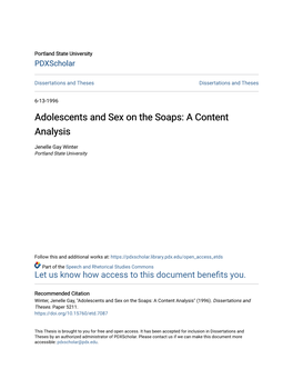 Adolescents and Sex on the Soaps: a Content Analysis