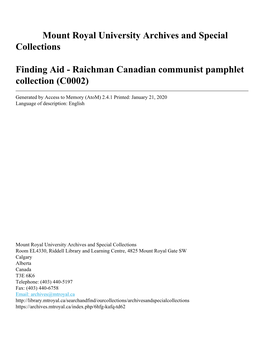 Raichman Canadian Communist Pamphlet Collection (C0002)